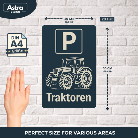 Traktoren Parkplatz Blechschild Weiß/Blau - 20x30cm