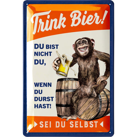 Blechschild Trink Bier Affe