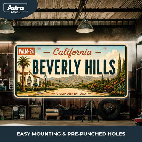 Blechschild 15x30cm – Beverly Hills California Retro USA Nummernschild