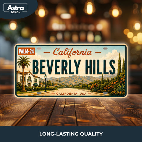 Blechschild 15x30cm – Beverly Hills California Retro USA Nummernschild