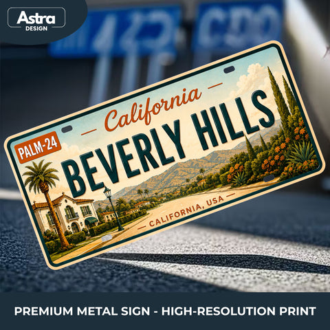 Blechschild 15x30cm – Beverly Hills California Retro USA Nummernschild