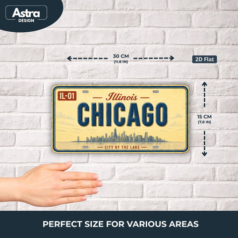Blechschild 15x30cm – Chicago City By The Lake Retro Illinois USA Nummernschild
