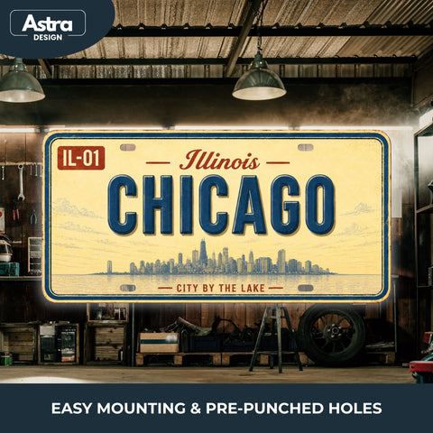 Blechschild 15x30cm – Chicago City By The Lake Retro Illinois USA Nummernschild