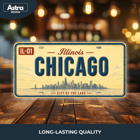 Blechschild 15x30cm – Chicago City By The Lake Retro Illinois USA Nummernschild