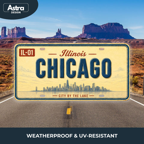 Blechschild 15x30cm – Chicago City By The Lake Retro Illinois USA Nummernschild