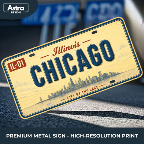 Blechschild 15x30cm – Chicago City By The Lake Retro Illinois USA Nummernschild