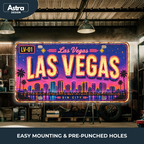 Blechschild 15x30cm – Las Vegas Vegas Nights Retro USA Nummernschild