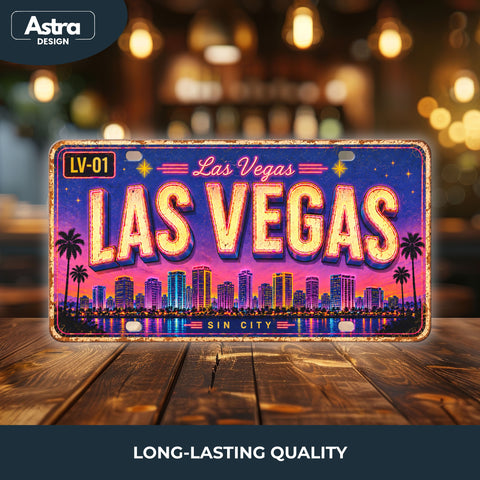 Blechschild 15x30cm – Las Vegas Vegas Nights Retro USA Nummernschild
