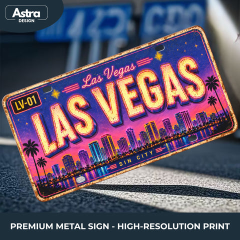 Blechschild 15x30cm – Las Vegas Vegas Nights Retro USA Nummernschild