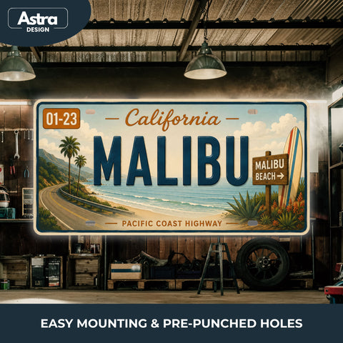 Blechschild 15x30cm – Malibu Pacific Coast Highway Retro California USA Nummernschild