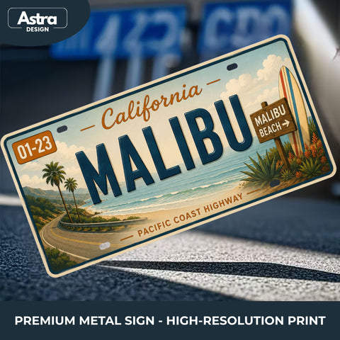 Blechschild 15x30cm – Malibu Pacific Coast Highway Retro California USA Nummernschild