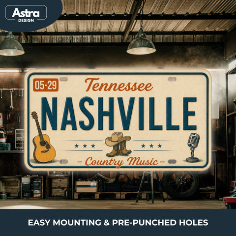 Blechschild 15x30cm – Nashville Music City Retro USA Nummernschild