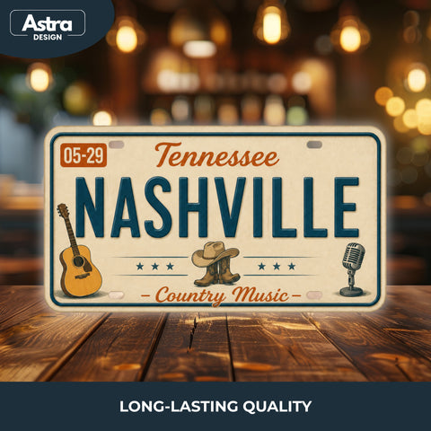 Blechschild 15x30cm – Nashville Music City Retro USA Nummernschild