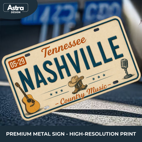 Blechschild 15x30cm – Nashville Music City Retro USA Nummernschild