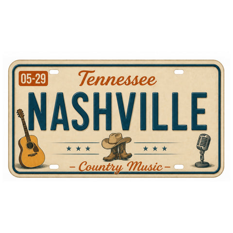 Blechschild 15x30cm – Nashville Music City Retro USA Nummernschild