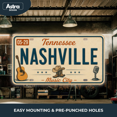 Blechschild 15x30cm – Nashville Music City Retro USA Nummernschild