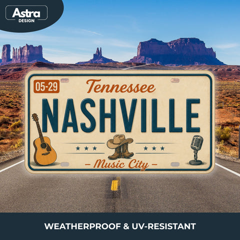Blechschild 15x30cm – Nashville Music City Retro USA Nummernschild