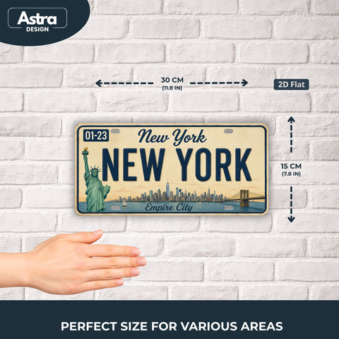 Blechschild 15x30cm – New York Empire City Retro USA Nummernschild Skyline Freiheitsstatue