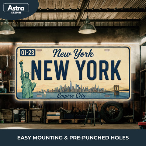 Blechschild 15x30cm – New York Empire City Retro USA Nummernschild Skyline Freiheitsstatue