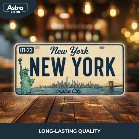 Blechschild 15x30cm – New York Empire City Retro USA Nummernschild Skyline Freiheitsstatue