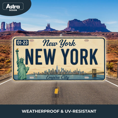Blechschild 15x30cm – New York Empire City Retro USA Nummernschild Skyline Freiheitsstatue