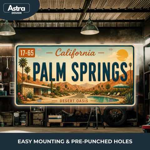 Blechschild 15x30cm – Palm Springs Desert Oasis Retro California USA Nummernschild