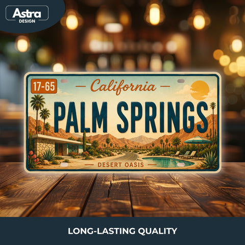 Blechschild 15x30cm – Palm Springs Desert Oasis Retro California USA Nummernschild