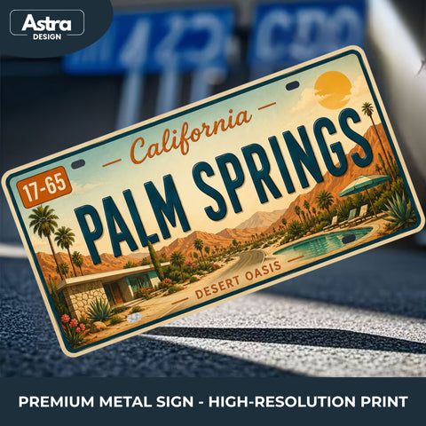 Blechschild 15x30cm – Palm Springs Desert Oasis Retro California USA Nummernschild