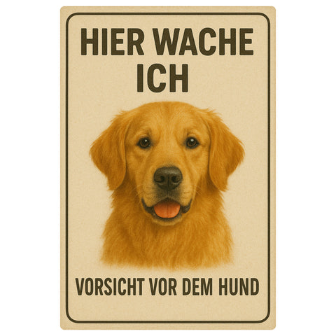 Golden Retriever Hier wache ich Blechschild 