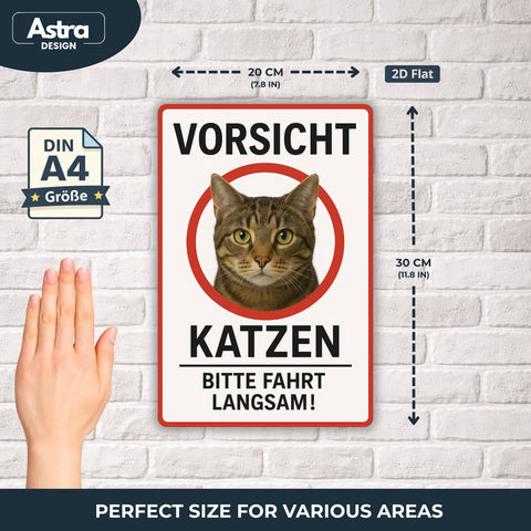Vorsicht Katzen Blechschild Weiß/Rot - 20x30cm