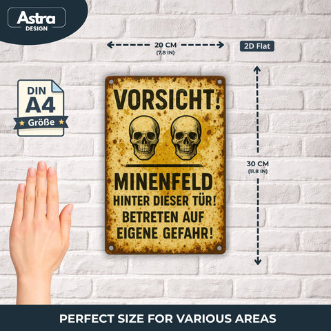 Vorsicht Minenfeld Gelb Blechschild - 20x30cm