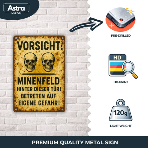 Vorsicht Minenfeld Gelb Blechschild - 20x30cm