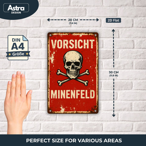 Vorsicht Minenfeld Rot Blechschild - 20x30cm