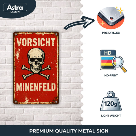 Vorsicht Minenfeld Rot Blechschild - 20x30cm
