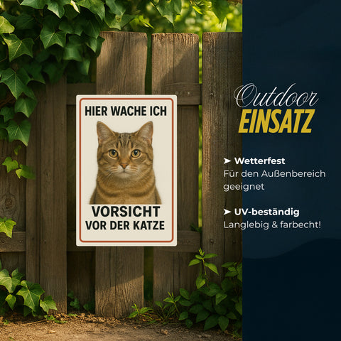 Katze Hier wache ich Blechschild 