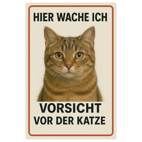 Katze Hier wache ich Blechschild 