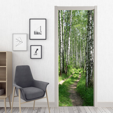 Waldweg Tür Tapete Birken