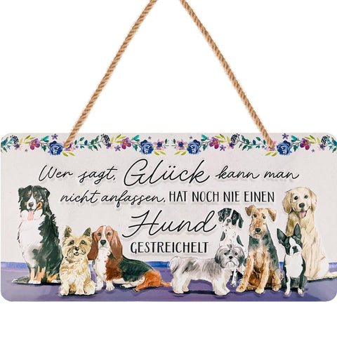 Blechschild Glück Hunde streicheln