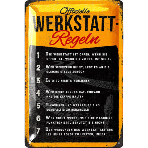 Blechschild Offizielle Werkstatt Regeln