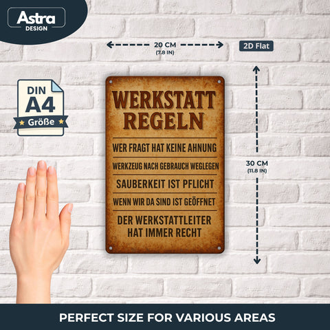 Werkstatt Regeln Blechschild - 20x30cm