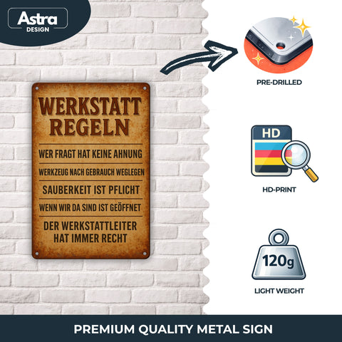 Werkstatt Regeln Blechschild - 20x30cm