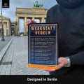 Blechschild Werkstattregeln blau