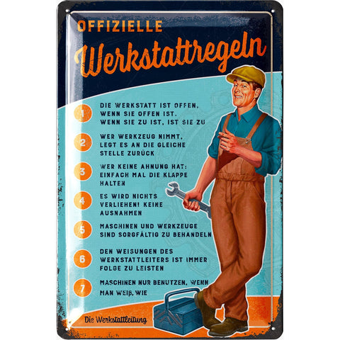 Blechschild Lustige Werkstattregeln