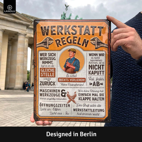 Blechschild Werkstatt Regeln groß