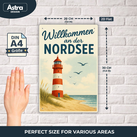 Blechschild 20x30cm – Willkommen an der Nordsee Leuchtturm Küstenmotiv