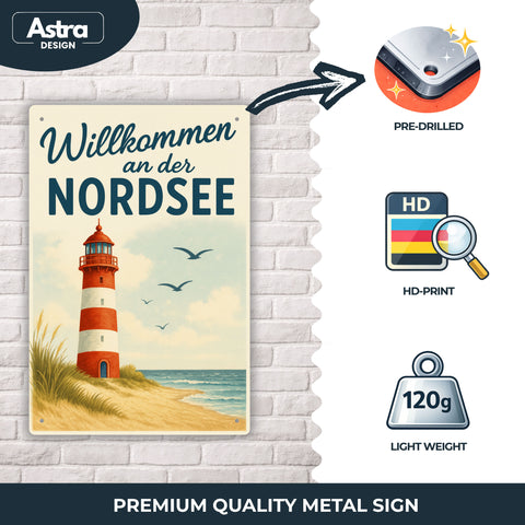 Blechschild 20x30cm – Willkommen an der Nordsee Leuchtturm Küstenmotiv