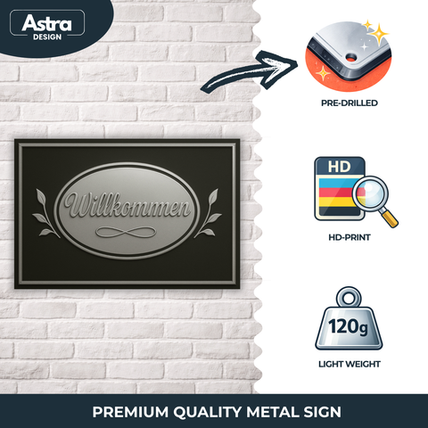 Willkommen Blechschild Silber/Schwarz - 20x30cm