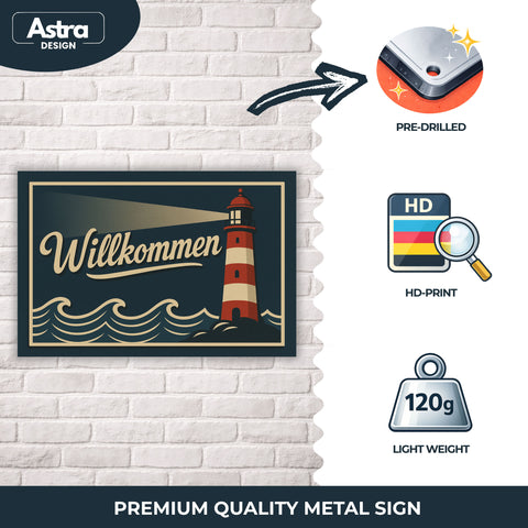 Willkommen Leuchtturm Blechschild - 20x30cm